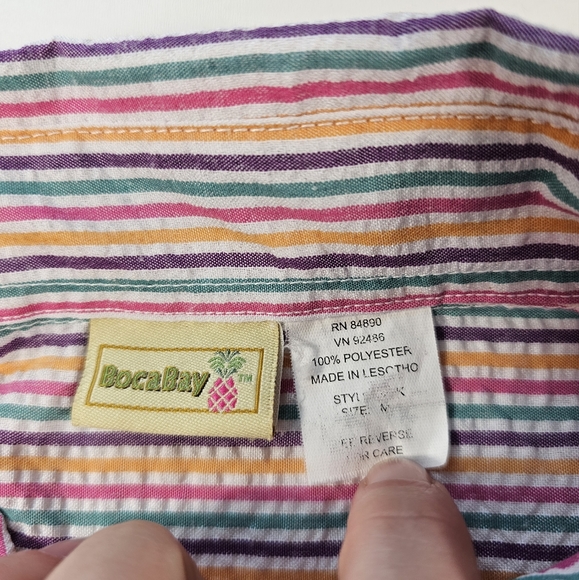 Vintage Rainbow Seersucker Womens Short Sleeve Button Up Medium Boca Bay EUC ^ - Picture 6 of 7